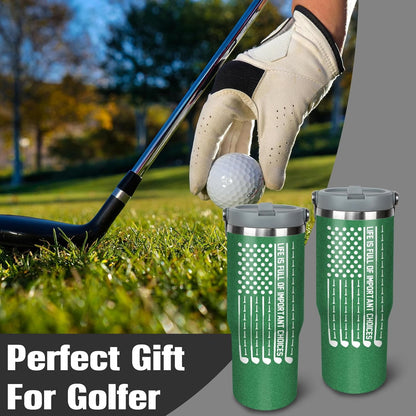 Lunabuddy™ Golf Gifts For Men Women Golfers 30Oz Green Golf Tumbler With Handle 30 OZ Golf Travel Coffee Mug Water Bottle Stainless Steel Vacuum Insulated, Golf Stuff Gifts For Golfer