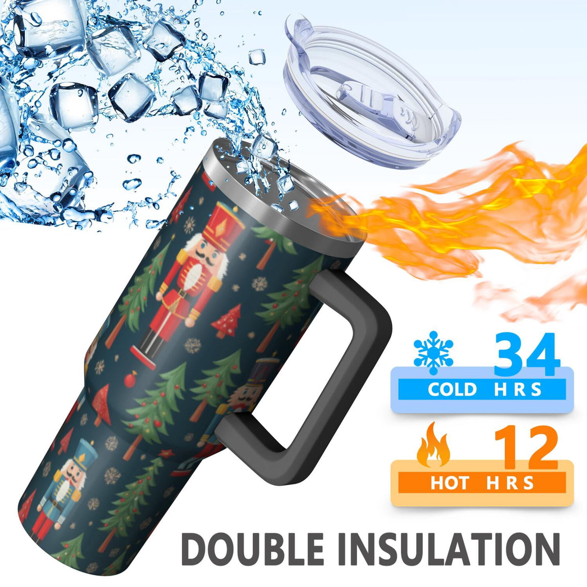 Lunabuddy™ 1pc nutcracker 40oz Tumbler with Straw & Handle - Insulated Stainless Steel Cup | Holiday Gift for Man Women (Christmas, Valentine's, Birthday)