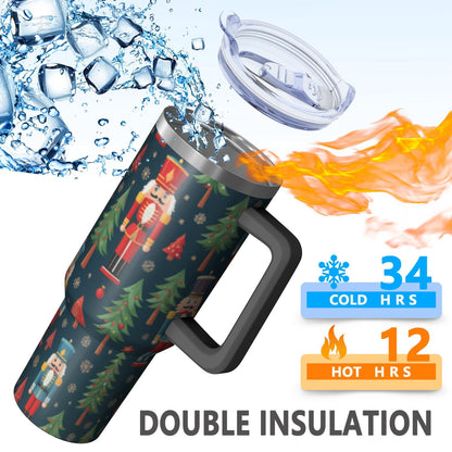 Lunabuddy™ 1pc nutcracker 40oz Tumbler with Straw & Handle - Insulated Stainless Steel Cup | Holiday Gift for Man Women (Christmas, Valentine's, Birthday)