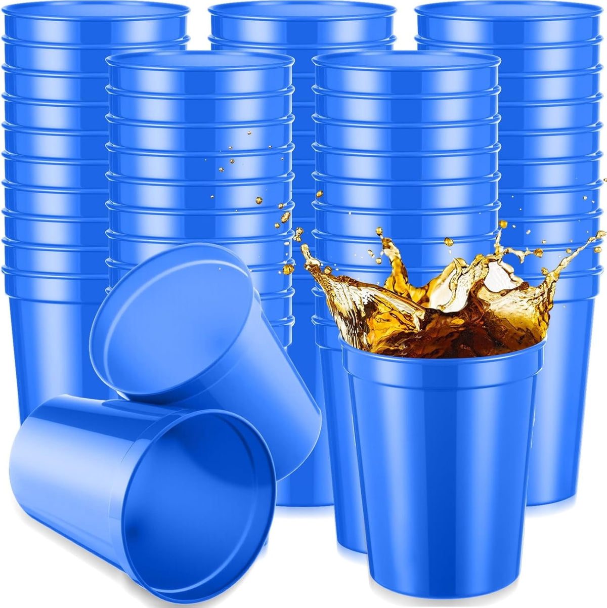 Lunabuddy™ 50 Pack 12oz Stadium Cups Reusable Plastic Cups Blank Drink Tumblers for Parties, Events, DIY Projects, 4.5 x 3.54 x 2.72 Inch