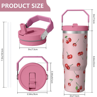 Lunabuddy™ 1pc cherry 30oz Tumbler with Straw & Handle - Insulated Stainless Steel Cup | Holiday Gift for Man Women (Christmas, Valentine's, Birthday)