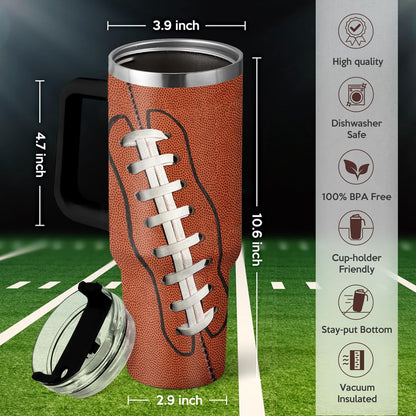 Lunabuddy™ Football Tumbler with Handle 40oz Insulated Stainless Steel Cup with Lid & Straw, Travel Cup, Gifts for Men, Boys, Players, Coaches, Sports Lovers, Christmas, Birthday