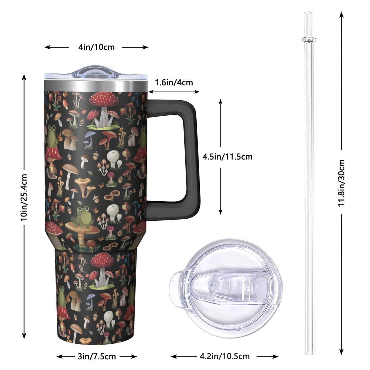 Lunabuddy™ Stylish 40oz Mushroom Tumbler with Handle, Flip Straw Lid, Leakproof Travel Cup Gift
