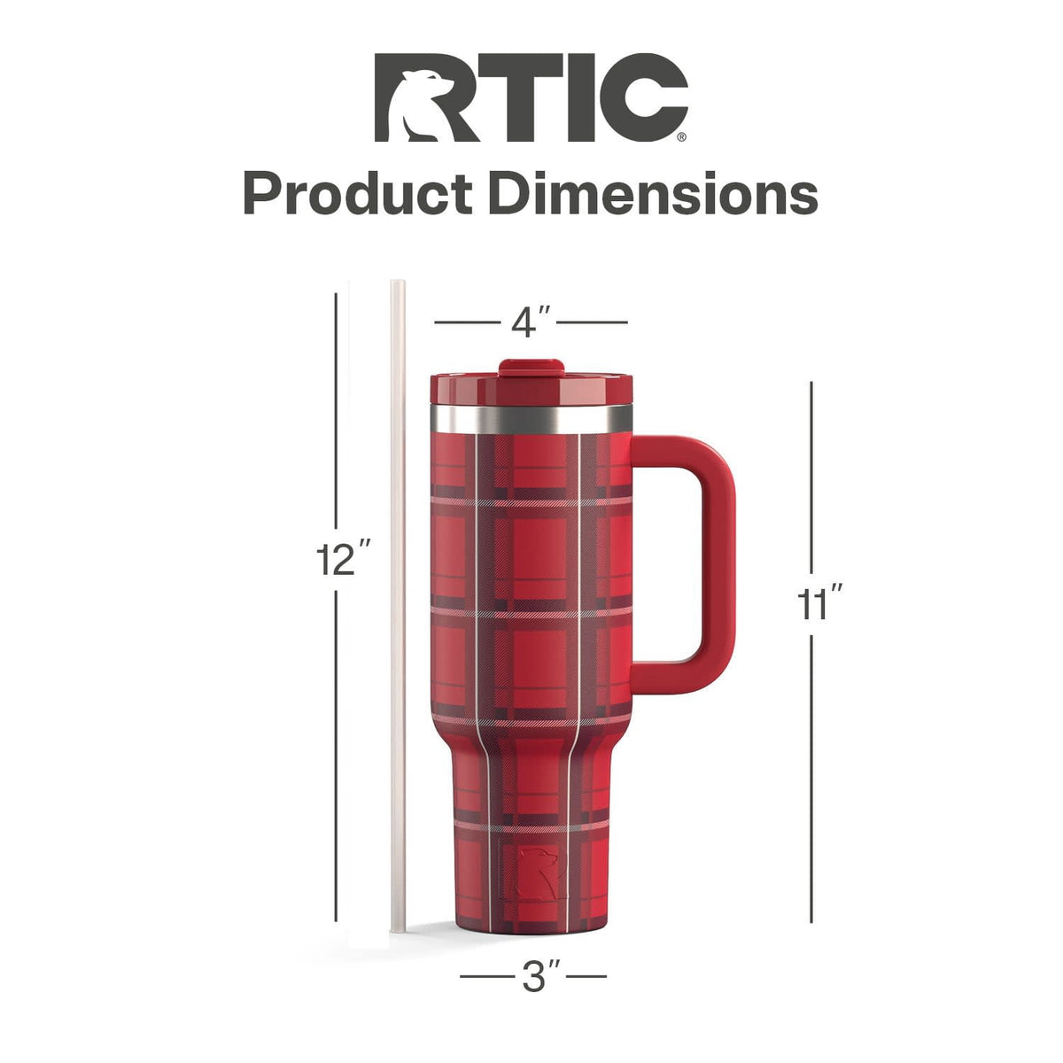 Lunabuddy™ 40 oz Ceramic Lined Road Trip Tumbler, Leak-Resistant Straw Lid, Christmas, Holiday, Red Plaid