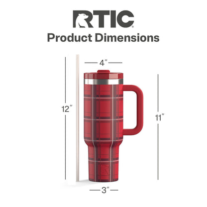 Lunabuddy™ 40 oz Ceramic Lined Road Trip Tumbler, Leak-Resistant Straw Lid, Christmas, Holiday, Red Plaid