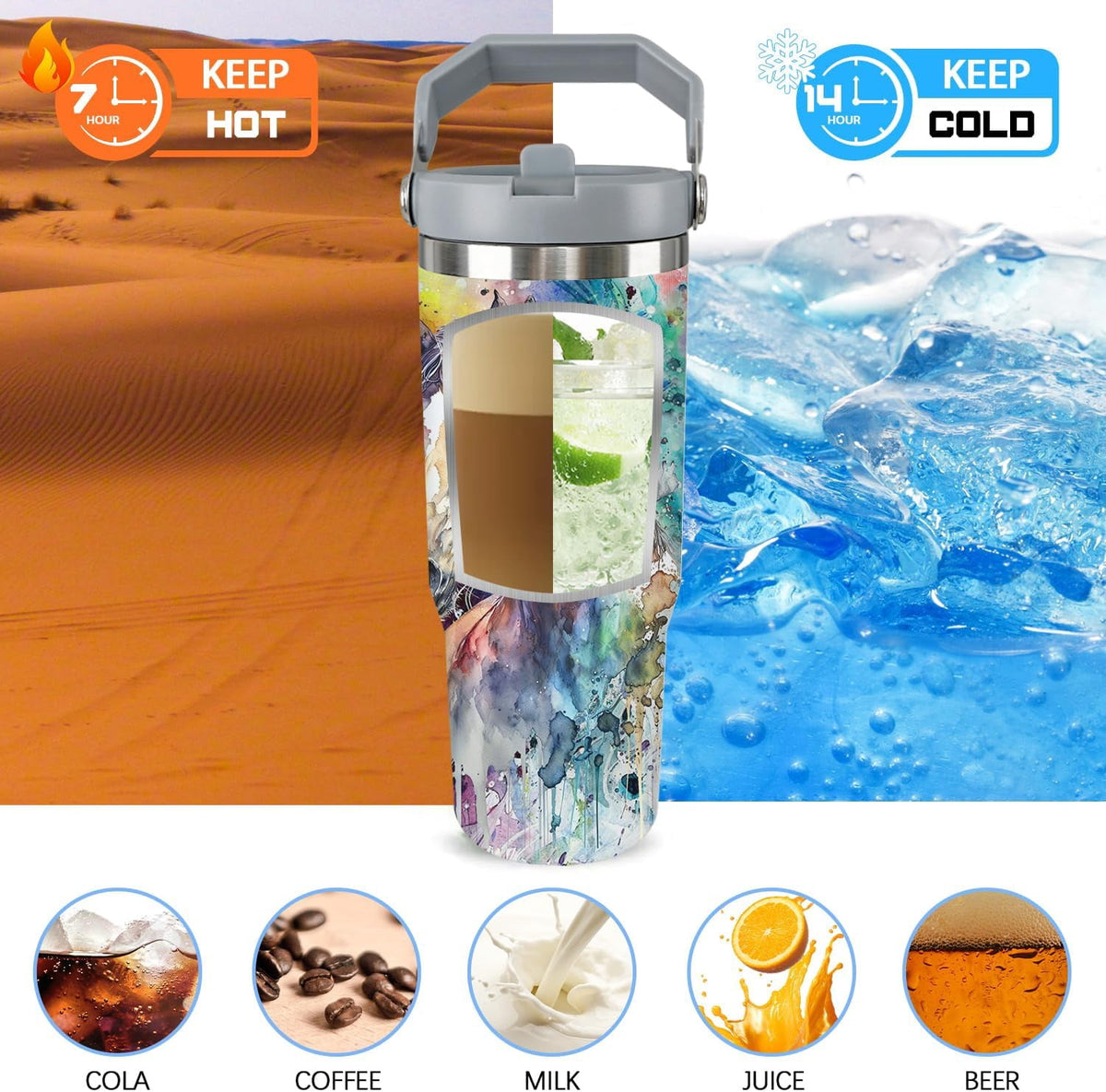 Lunabuddy™ Horse Tumbler with Lid and Straw Stainless Steel Tumblers 30 Oz Insulated Horse Water Bottle Tie Dye Cup Mug with Handle Horse Gifts for Women Men Gift for Horse Lovers