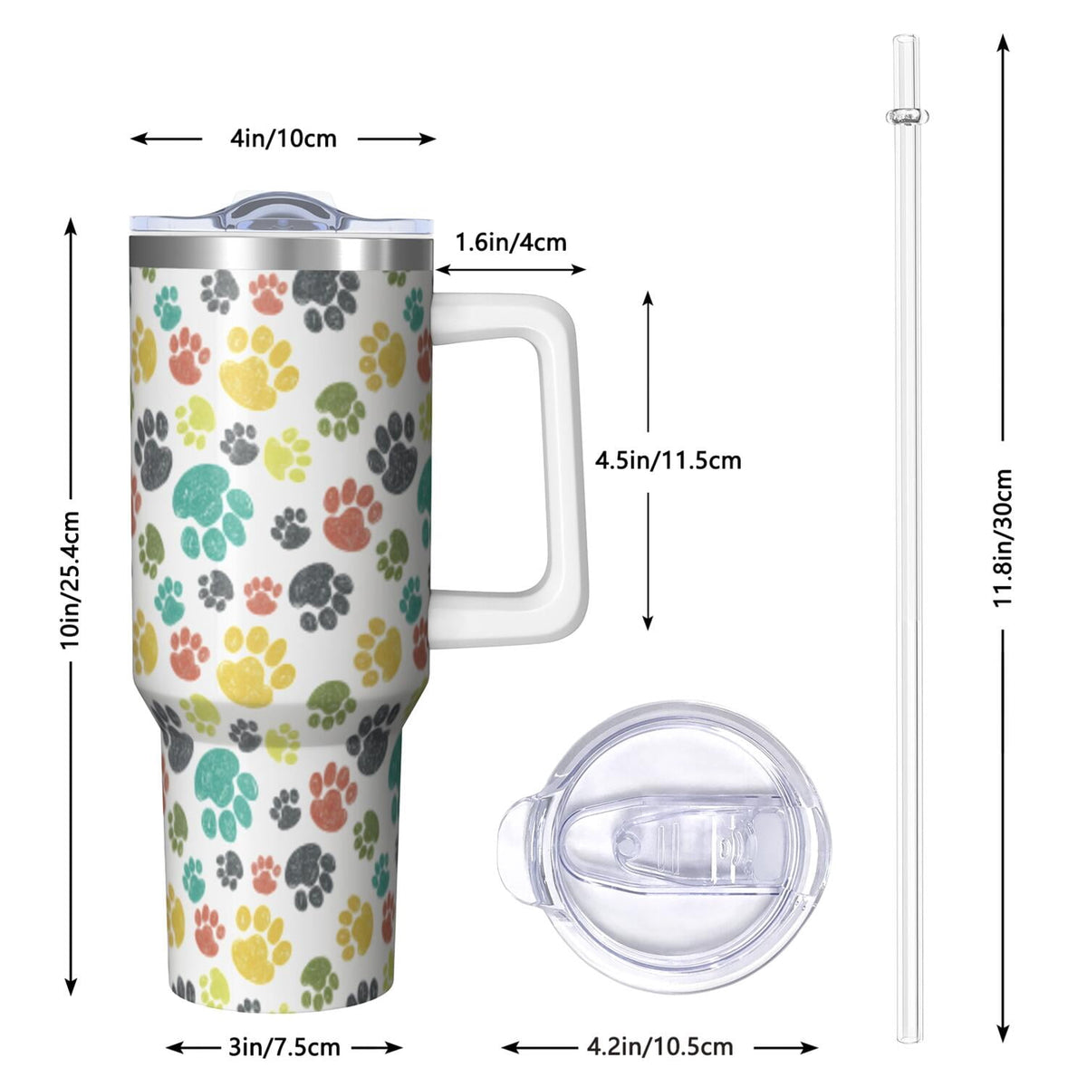 Lunabuddy™ 1pc Paw prints 40oz Tumbler with Straw & Handle - Insulated Stainless Steel Cup | Holiday Gift for Man Women (Christmas, Valentine's, Birthday)