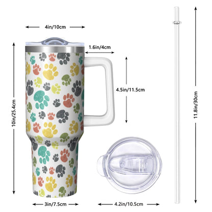Lunabuddy™ 1pc Paw prints 40oz Tumbler with Straw & Handle - Insulated Stainless Steel Cup | Holiday Gift for Man Women (Christmas, Valentine's, Birthday)