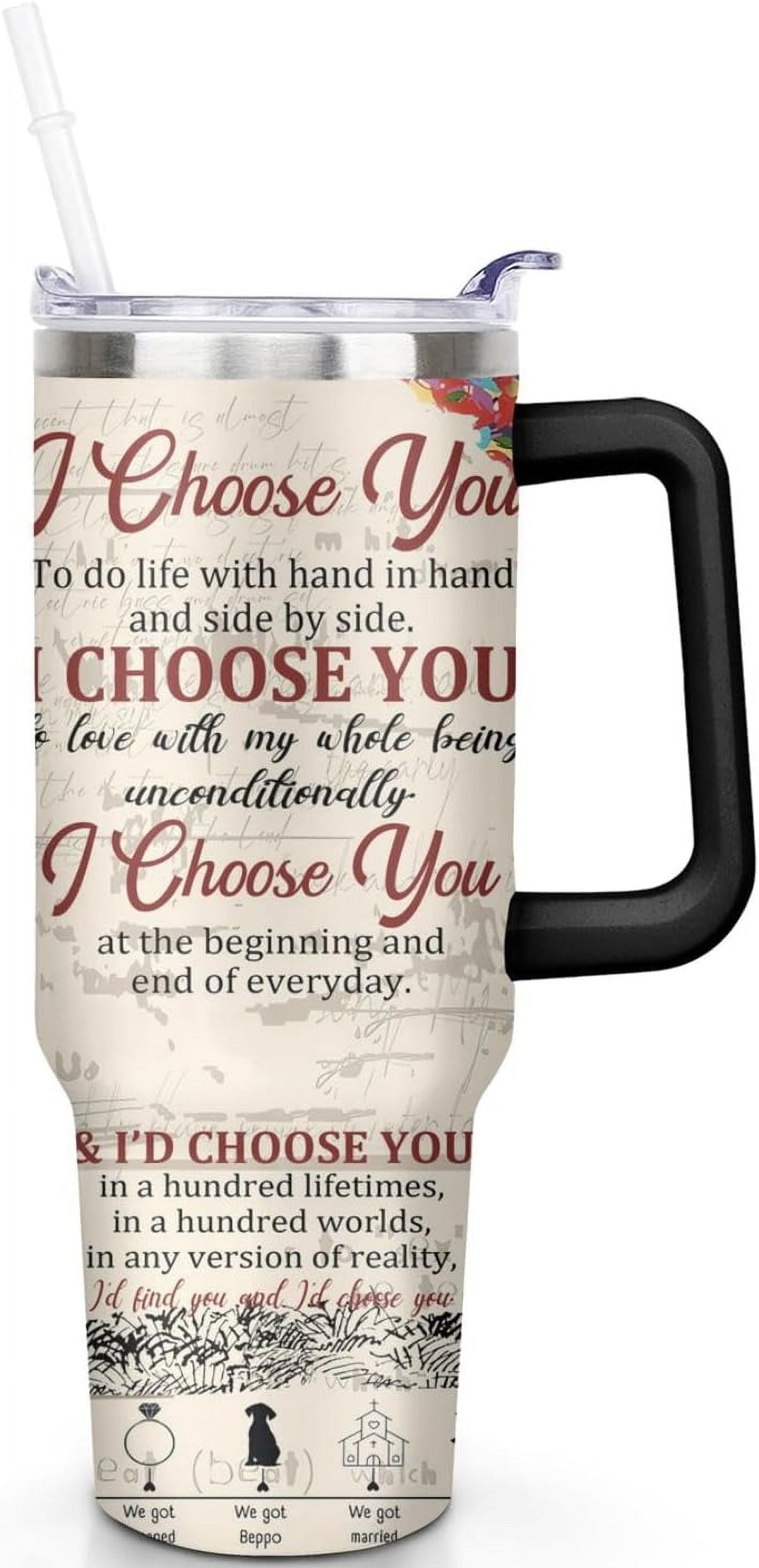 Lunabuddy™ 40 Oz Couples Tumbler with Handle and Straw, Anniversary Couple Insulated Couples Mugs, Couples Engagement Gift Cup for Couples, Valentine Couple Coffee Mugs Engagement Gifts for Couples