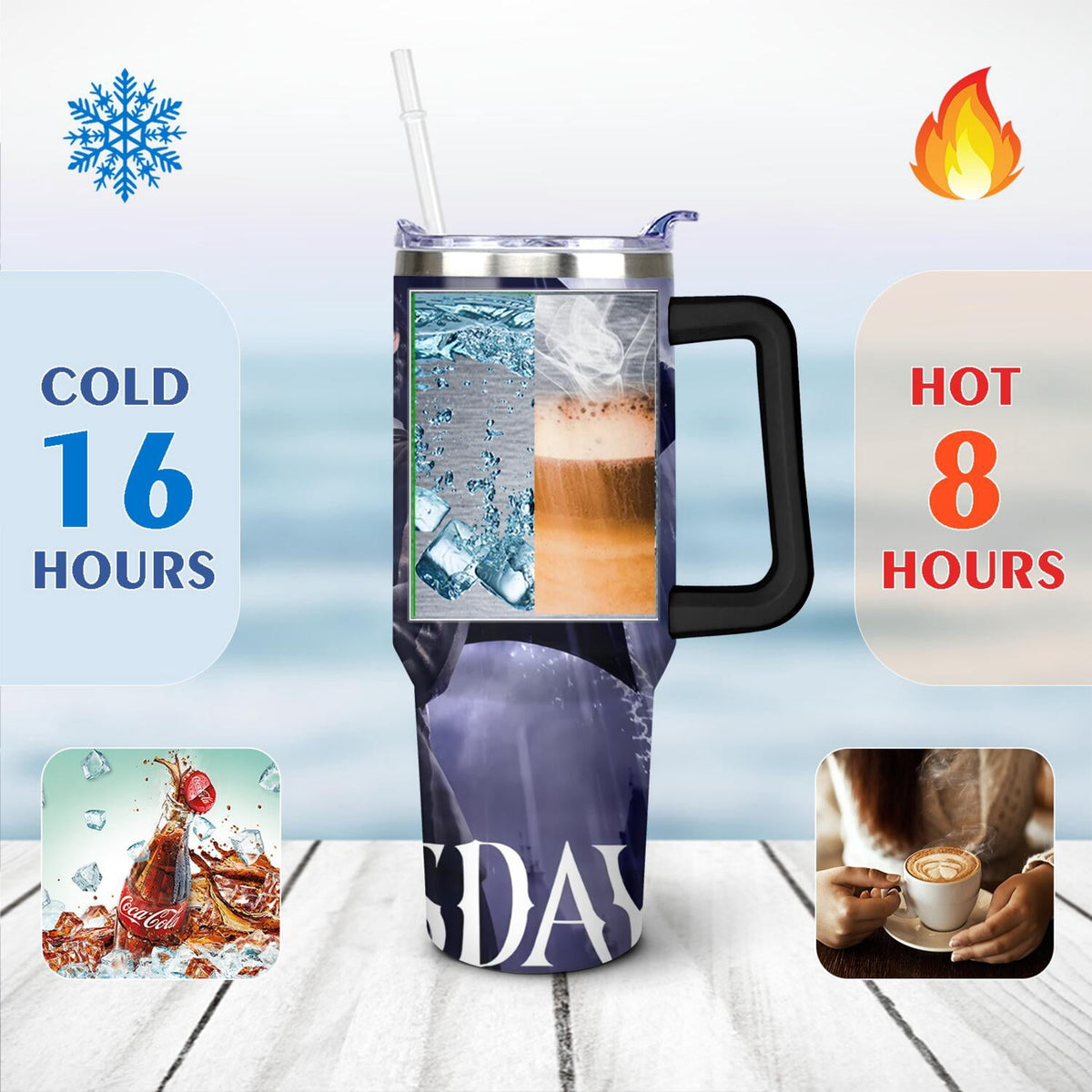 Lunabuddy™ 40oz Wednesday Girl Stainless Steel Tumbler with Lid and Straw,Wednesday Stuff Merchandise Spill Proof Travel Cup Double Wall Vacuum Insulated Coffee Mug with Handle Black