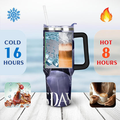 Lunabuddy™ 40oz Wednesday Girl Stainless Steel Tumbler with Lid and Straw,Wednesday Stuff Merchandise Spill Proof Travel Cup Double Wall Vacuum Insulated Coffee Mug with Handle Black