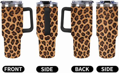 Lunabuddy™ 40oz Insulated Stainless Steel Tumbler with Handle, Abstract Brown Leopard Print Leakproof Water Bottles Travel Mug with Lid And Straw for Water, Iced Tea Or Coffee for Most Car Cup Holder