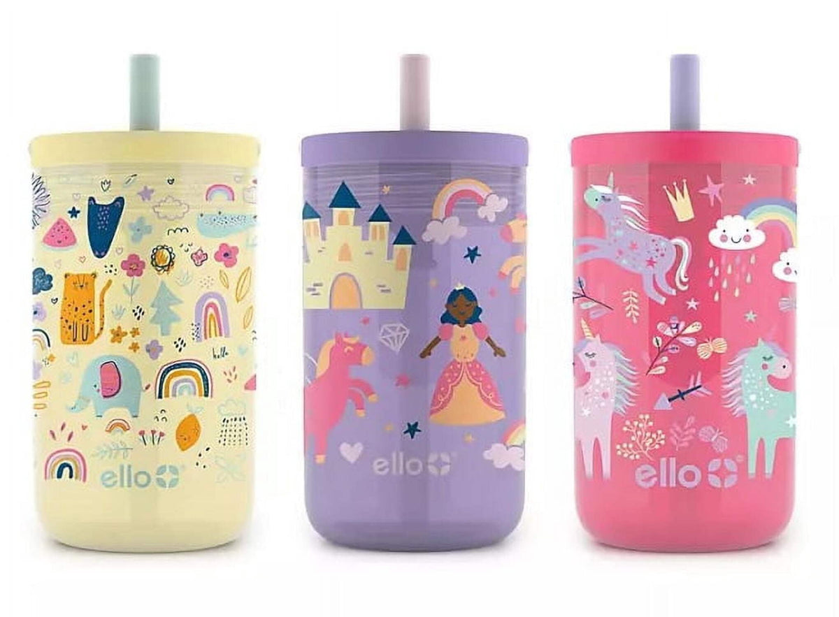 Lunabuddy™ 12 Oz Animal Princess & Unicorn Spill Proof PlasticTumbler Glasses (set of 3)