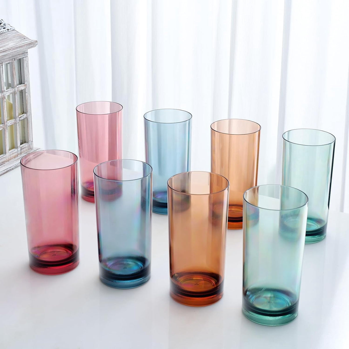 Lunabuddy™ Colored Plastic Reusable Drinking Glasses | Set of 8 | Restaurant Style 16 oz Muted Acrylic Unbreakable Tall Tumbler, Juice, Wine Cups | BPA-Free Tumblers | Top-Rack Dishwasher Safe Shatterproof