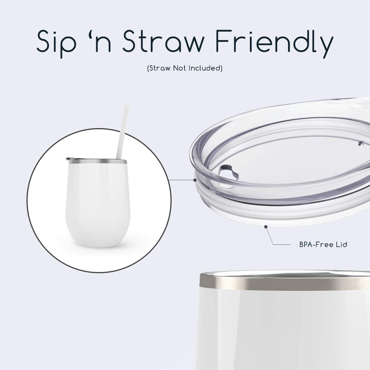 Lunabuddy™ Maars Bev Stainless Steel Stemless Wine Glass Tumbler with Lid, Vacuum Insulated 12 oz Cup | Spill Proof, Travel Friendly, Fun Cocktail Drinkware - 2 Pack Seafoam Blue