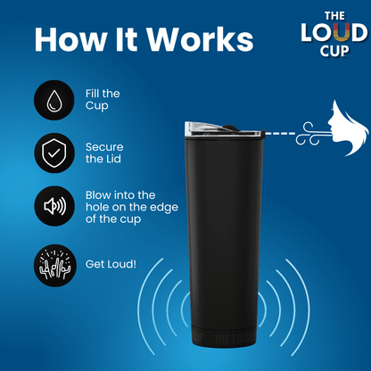 Lunabuddy™ Loud Cup 23 oz Tumbler + Stadium Horn with Slide-Close Lid (Royal Purple) - Double-WallCup Reusable Water Bottle Coffee Travel Mug - Worlds Loudest Cup for Game Day