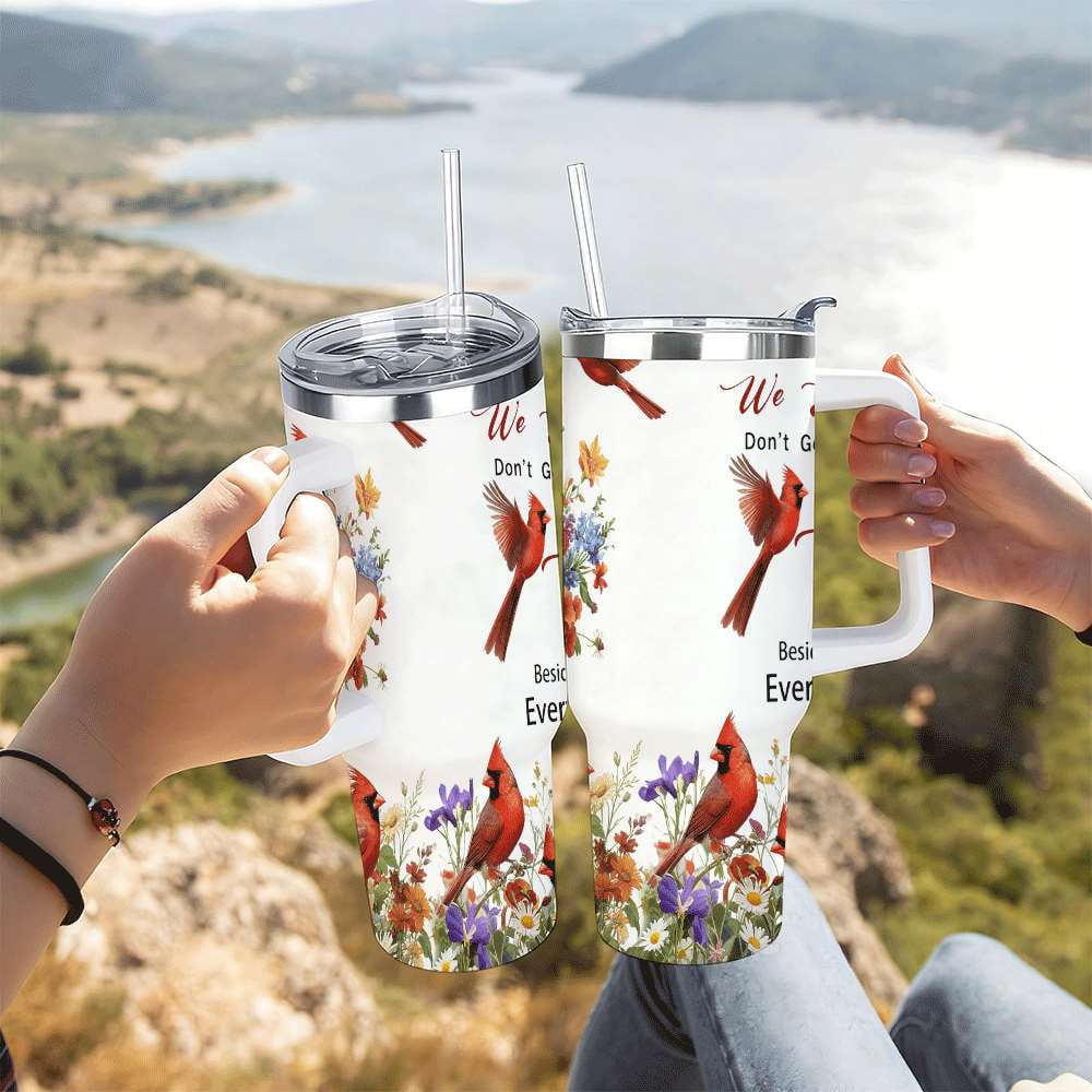 Lunabuddy™ Cardinal Bird Floral Insulated Tumbler with Lid and Straw, Stainless Steel Travel Mug with Handle, Wildflower Spring Art Design