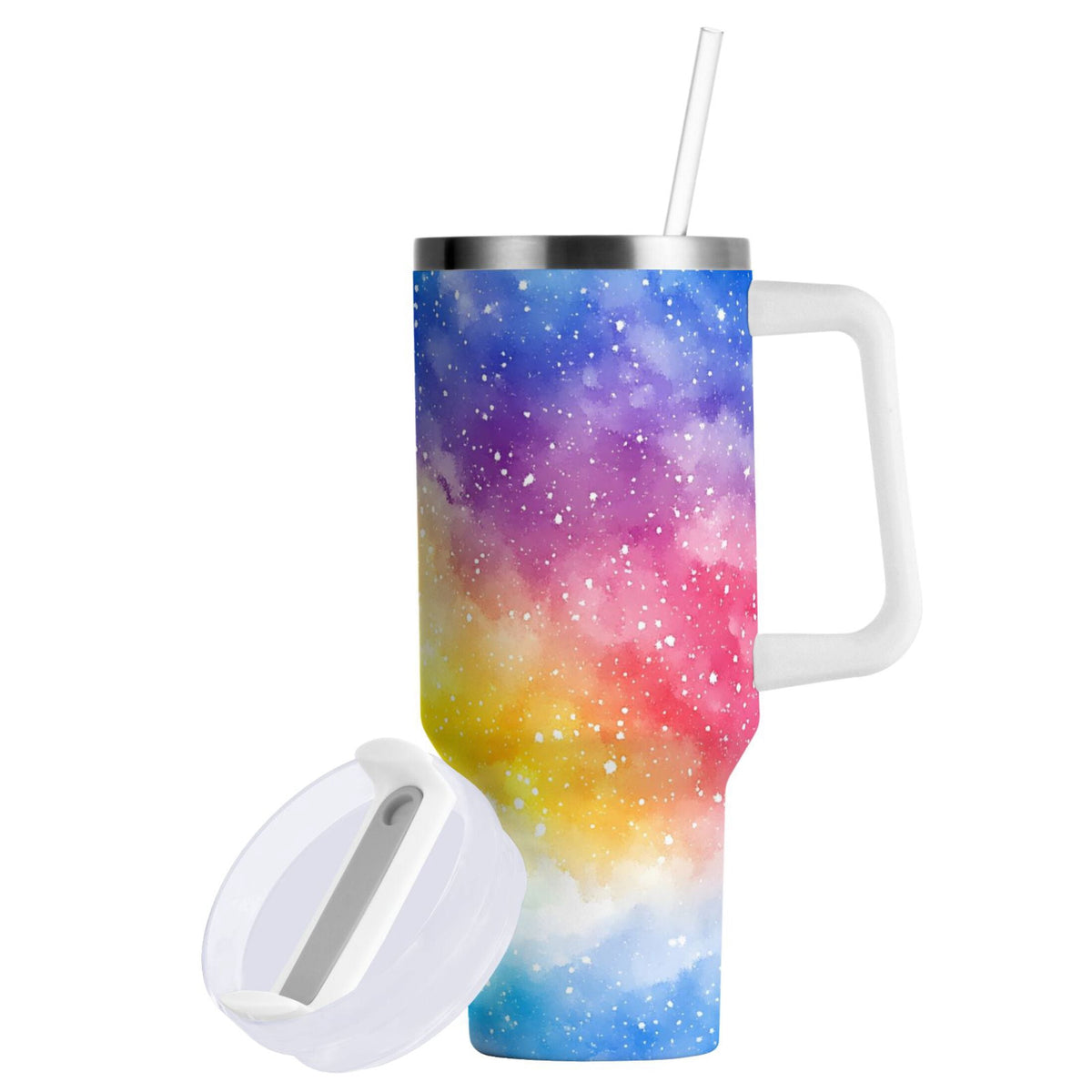 Lunabuddy™ Ryvnso 40 oz Tumbler with Handle and Straw Rainbow Tie-dye Insulated Stainless Steel Travel Mug with Lid