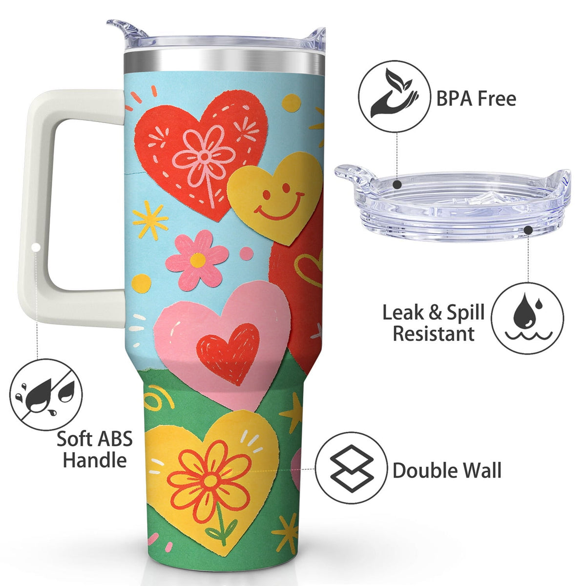 Lunabuddy™ Colorful Heart Love Mom Stainless Steel Tumbler, 30oz