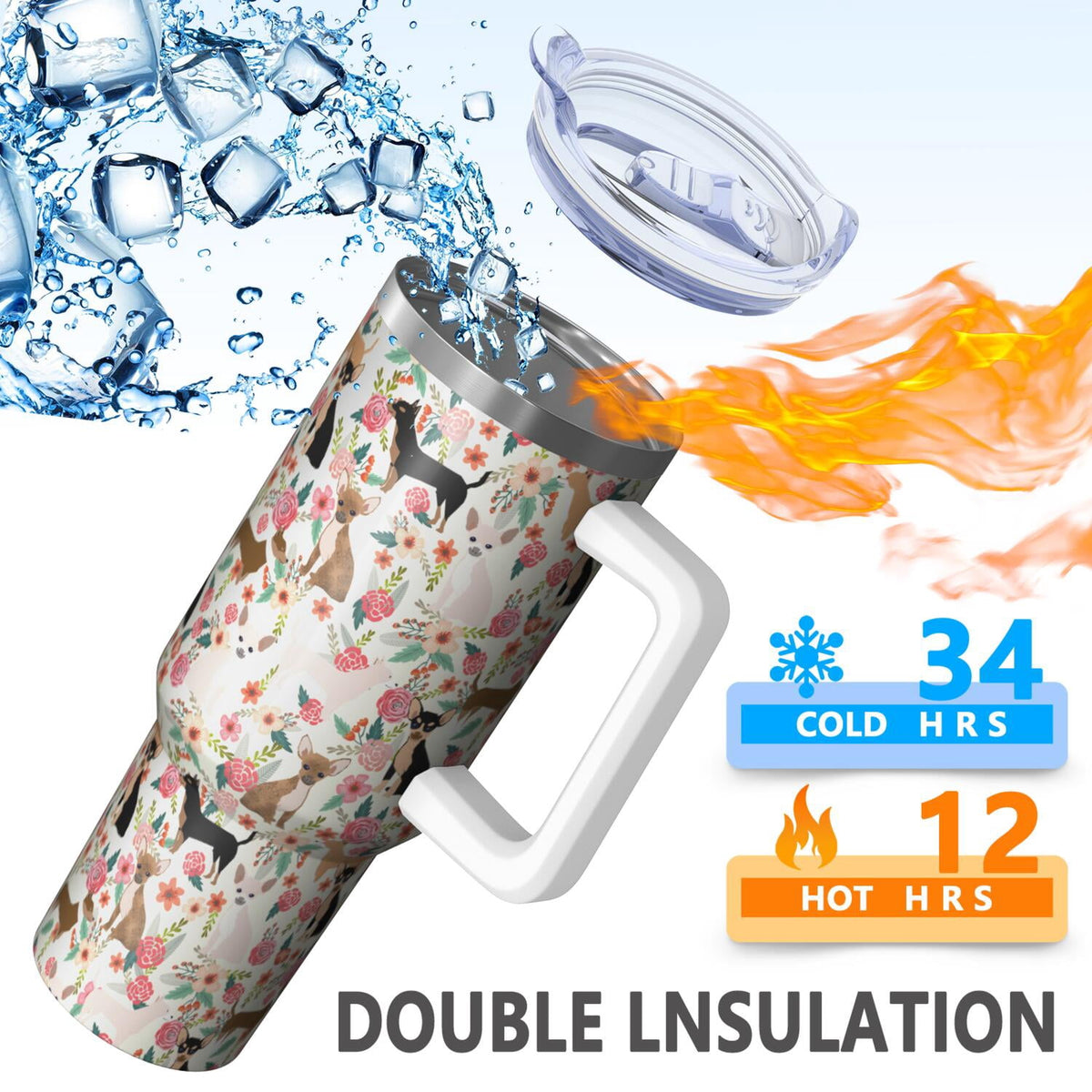 Lunabuddy™ Dog Lover’s Travel Mug – 40oz Double Wall Stainless Steel Tumbler with Handle, Spill Proof Lid and Coffee Straw