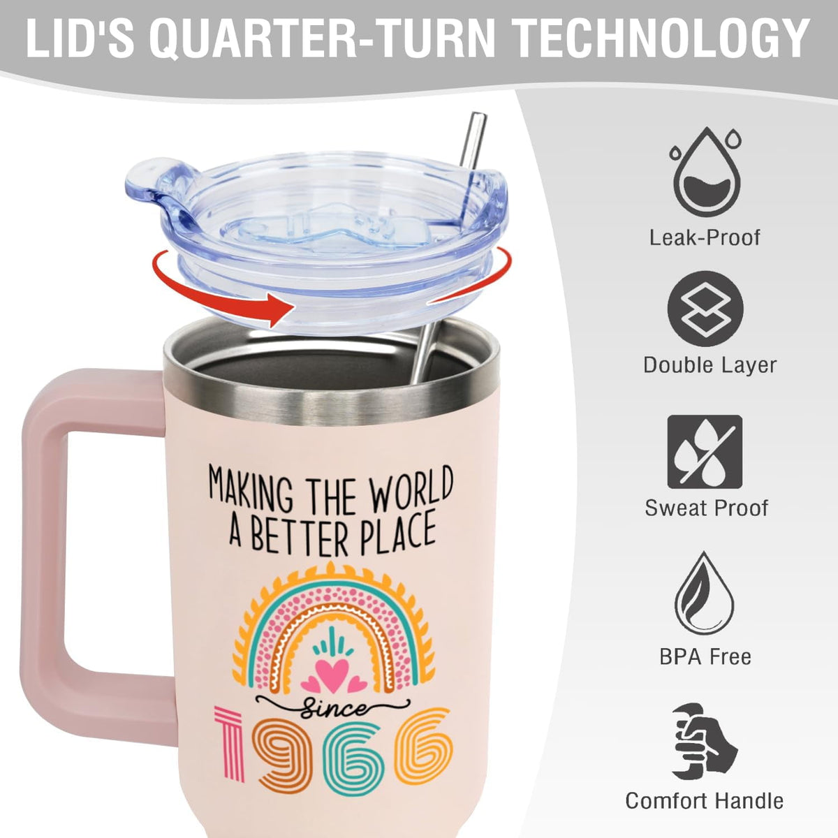 Lunabuddy™ 60th Birthday Gifts for Women Her, 1966 60th Birthday Decorations for Woman, Turning 60 Year Old Gifts For Women Mom Wife Grandma, 60 th Birthday Ideas, 40oz Tumbler Cup