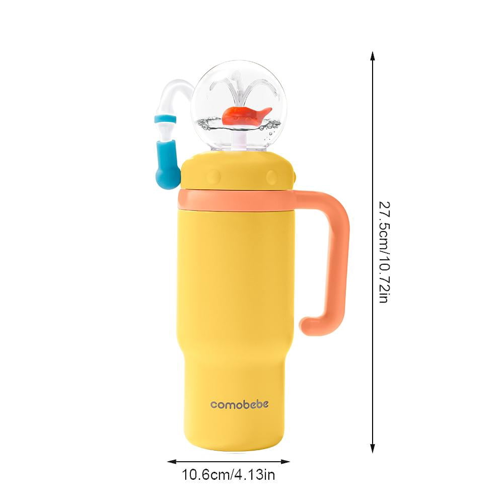 Lunabuddy™ Stainless Steel Whale Fountain Tumbler, 24oz Insulated Whale Water Bottle with Handle， Two Lids, Spill-Proof, Dishwasher Safe, Cute & Perfect for Kids, Teens, and Adults