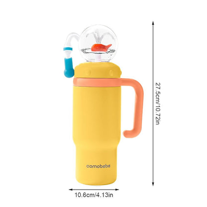 Lunabuddy™ Stainless Steel Whale Fountain Tumbler, 24oz Insulated Whale Water Bottle with Handle， Two Lids, Spill-Proof, Dishwasher Safe, Cute & Perfect for Kids, Teens, and Adults