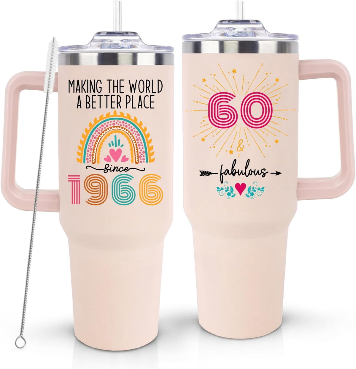 Lunabuddy™ 60th Birthday Gifts for Women Her, 1966 60th Birthday Decorations for Woman, Turning 60 Year Old Gifts For Women Mom Wife Grandma, 60 th Birthday Ideas, 40oz Tumbler Cup