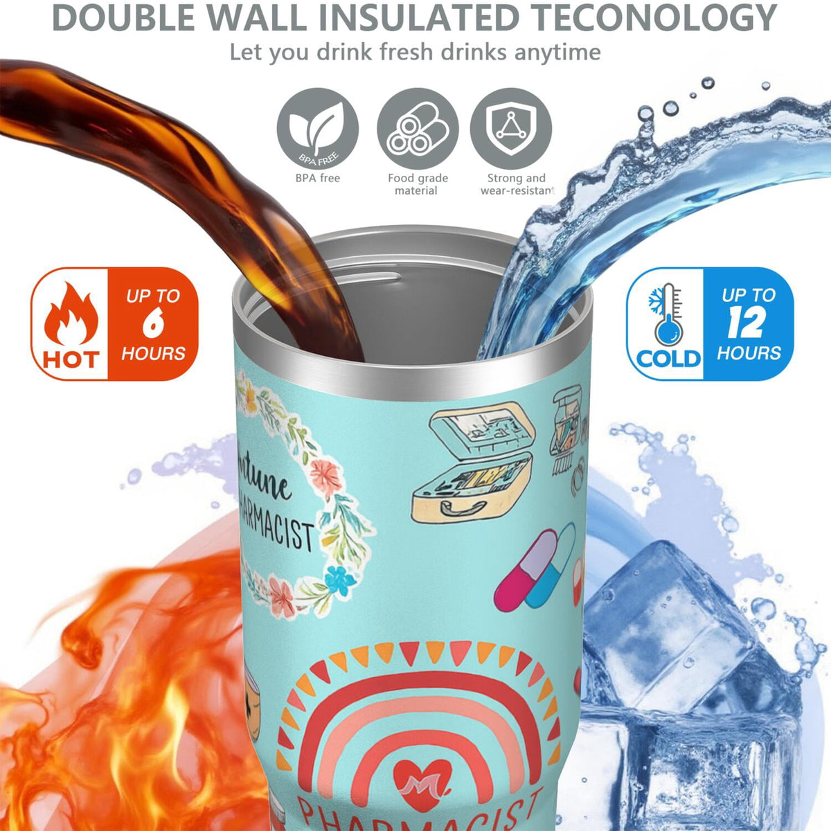 Lunabuddy™ 1pc pharmacist 30oz Tumbler with Straw & Handle - Insulated Stainless Steel Cup | Holiday Gift for Man Women (Christmas, Valentine's, Birthday)