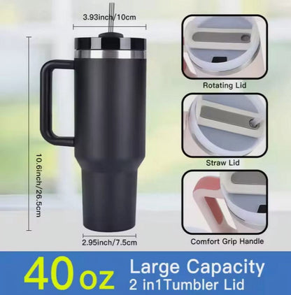 Lunabuddy™ 40oz Stainless Steel Tumbler with Lid & Straw – Insulated Travel Mug for Hot & Cold Drinks, Durable, Leak-Proof, Perfect for Outdoors, Gym, & Office (Beige)