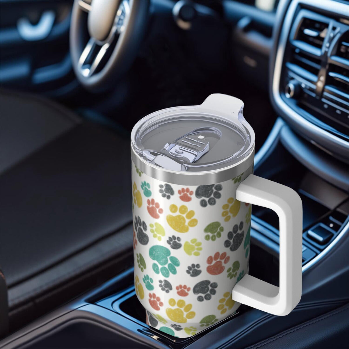Lunabuddy™ 1pc Paw prints 40oz Tumbler with Straw & Handle - Insulated Stainless Steel Cup | Holiday Gift for Man Women (Christmas, Valentine's, Birthday)