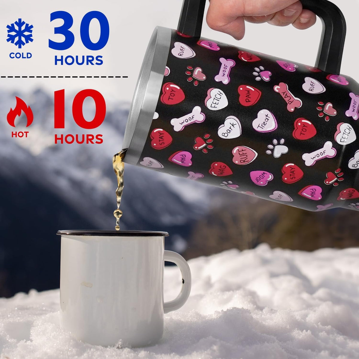 Lunabuddy™ Valentines Day Gifts 40 oz Tumbler with Handle and Straw Lid,Valentine''s Day Gift for Her Women Girlfriend Wife Dog Bones and Candy Hearts Vacuum Insulated Leak Proof Stainless Steel Coffee Cup Mug