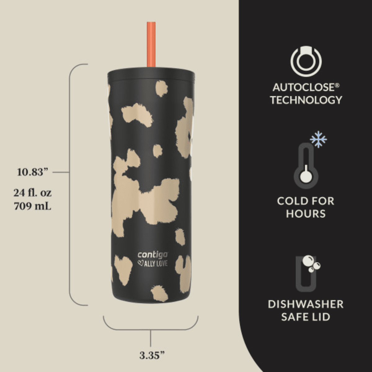 Lunabuddy™ x Ally Love Streeterville 2.0 Stainless Steel Tumbler with Straw, 24 oz, Licorice