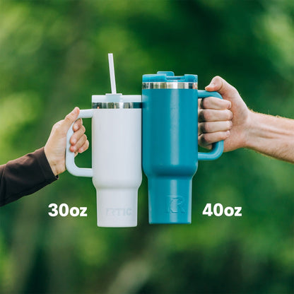 Lunabuddy™ 40 oz Ceramic Lined Road Trip Tumbler with Handle and Leak-Resistant Straw Lid, White Glitter