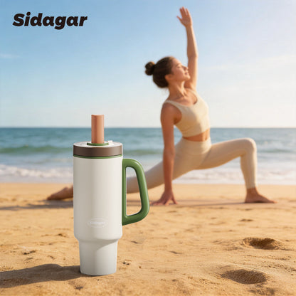 Lunabuddy™ 36 oz Stainless Steel Vacuum Insulated Ceramic Lined Tumbler, Cream Sprout White