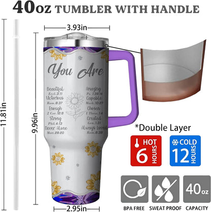 Lunabuddy™ 40 Oz Tumbler with Handle and Straw, Double Wall Coffee Travel Mug Spill Proof Leak Proof, Reusable Insulated Water Bottle 40 Oz, Stainless Steel Cup with Handle and Straw Gifts for Women