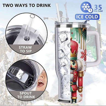 Lunabuddy™ Nutcracker Christmas Insulated Tumbler with Lid and Straw, Holiday King Soldier Design Stainless Steel Travel Cup