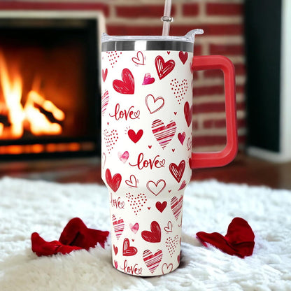 Lunabuddy™ Love Tumbler 40 Oz Valentine Heart Tumbler With Handle,Valentine''s Day Coffee Travel Mug Cup Water Bottle,Heart Decor,Valentine''s Gifts for Wife Girlfriend Bride