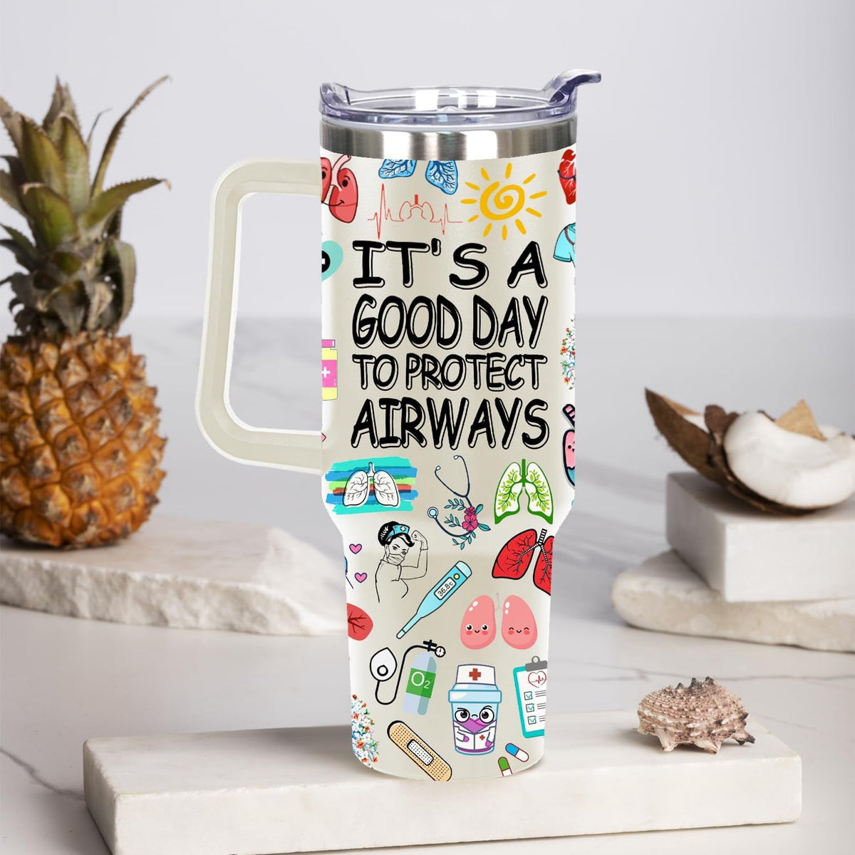 Lunabuddy™ 40 Oz Respiratory Therapist Tumbler Cup Respiratory Therapist Gifts Stainless Steel Insulated Travel Coffee Mug with Handle Respiratory Therapist Week Gifts for Women Men