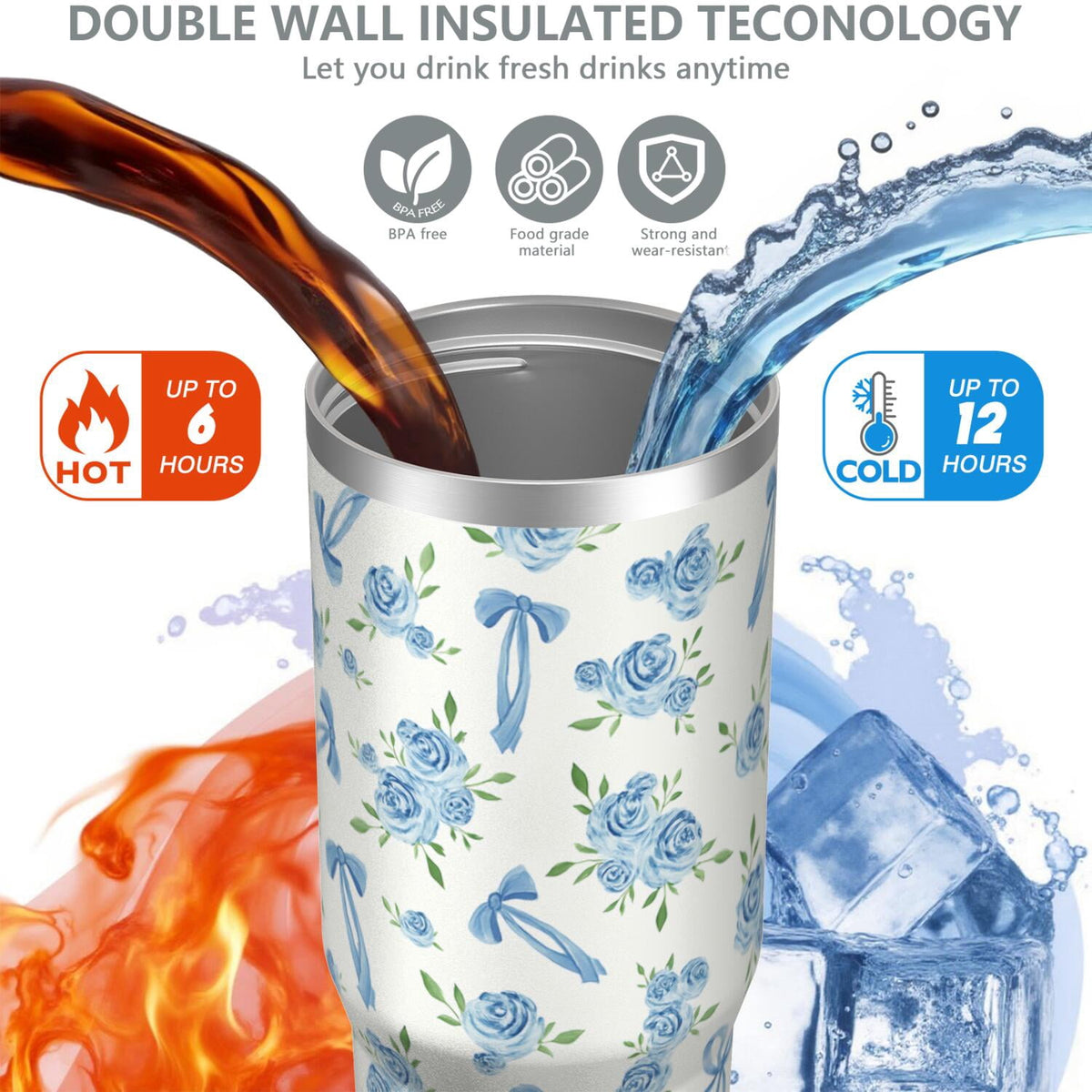 Lunabuddy™ 1pc Bow 30oz Tumbler with Straw & Handle - Insulated Stainless Steel Cup | Holiday Gift for Man Women (Christmas, Valentine's, Birthday)