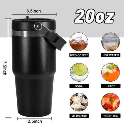 Lunabuddy™ WarmH 20 oz Tumbler with Handle,Insulated Tumbler with Lid and Flip Straw Leak Proof Double Wall Stainless Steel Vacuum Travel Coffee Mug Insulated Water Bottle Thermal Cup, Cupholder Friendly, Black
