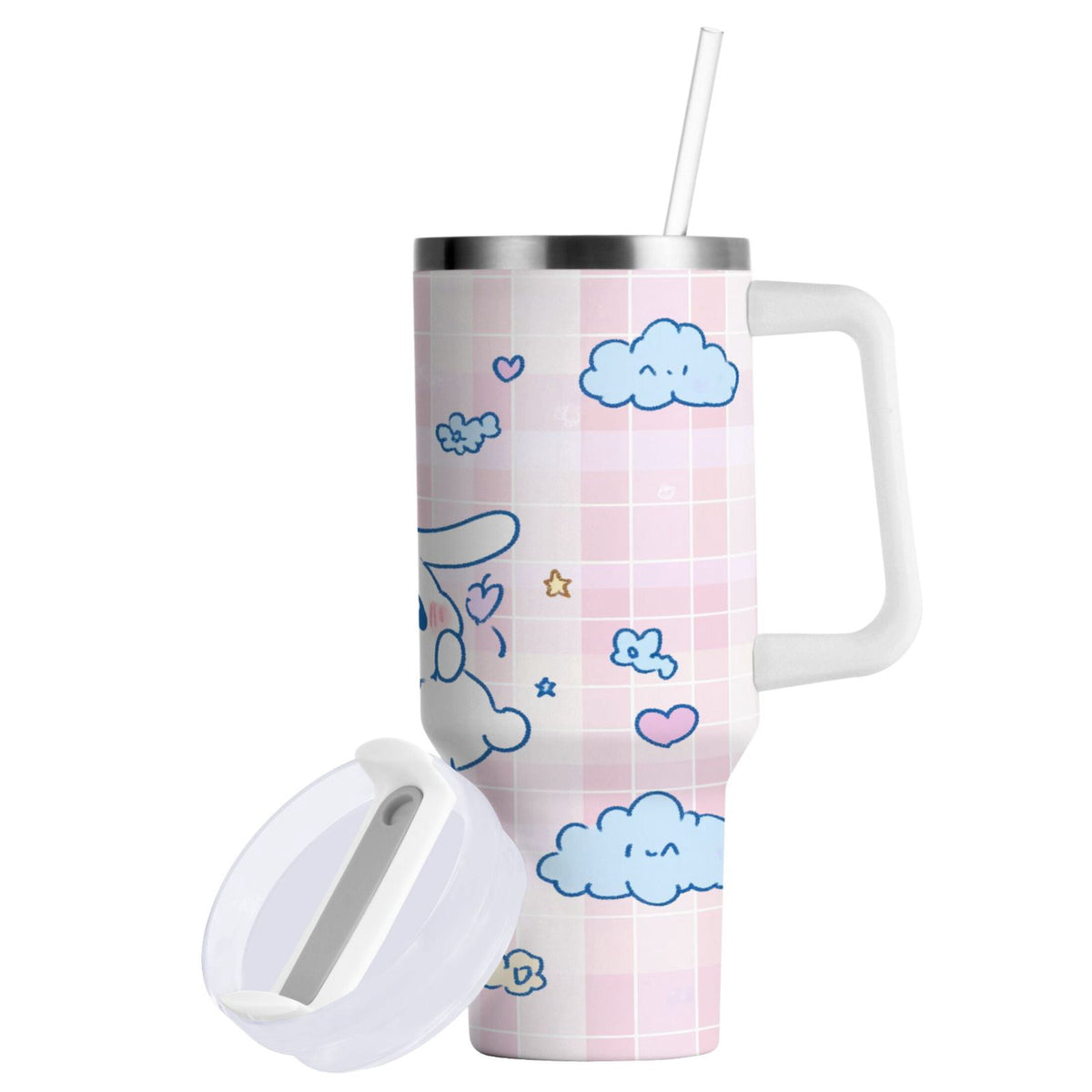 Lunabuddy™ Cinnamoroll Flying in Sky Tumbler with Handle and Straw Lid 30 oz Insulated Vacuum Water Bottle Stainless Steel Travel Cup