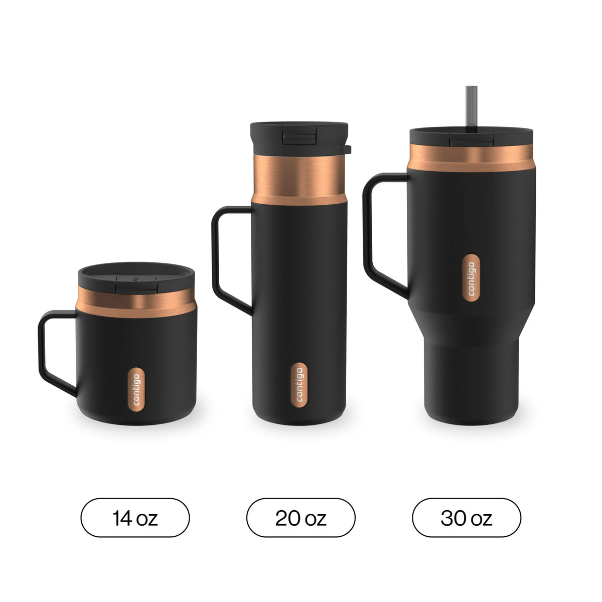Lunabuddy™ 30 oz Stainless Steel Water Bottle Tumbler with Straw – Leak-Proof Insulated Travel Mug, Reusable Water Bottle, Side Handle, Black/Bronze