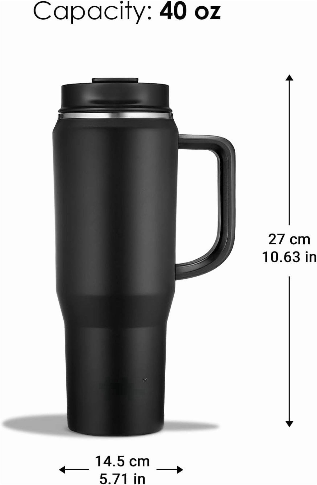 Lunabuddy™ 40 oz Tumbler with Handle, Insulated Tumblers with Lid and Straw, Large Water Bottle Jug, Thermal Stainless Travel Coffee Mug Cup, Black