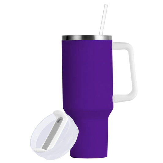 Lunabuddy™ Ryvnso 40 oz Tumbler with Handle and Straw Insulated Stainless Steel Travel Mug with Lid Dark Purple