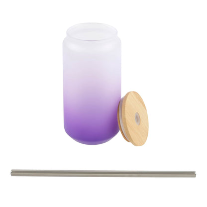 Lunabuddy™ Purple Frosted Glass Sublimation Tumbler by Make Market â€“ 18oz Drinkware with Bamboo Lid & Metal Straw - Designed for Custom Heat Transfer - Hand Wash Only - 12 Pack