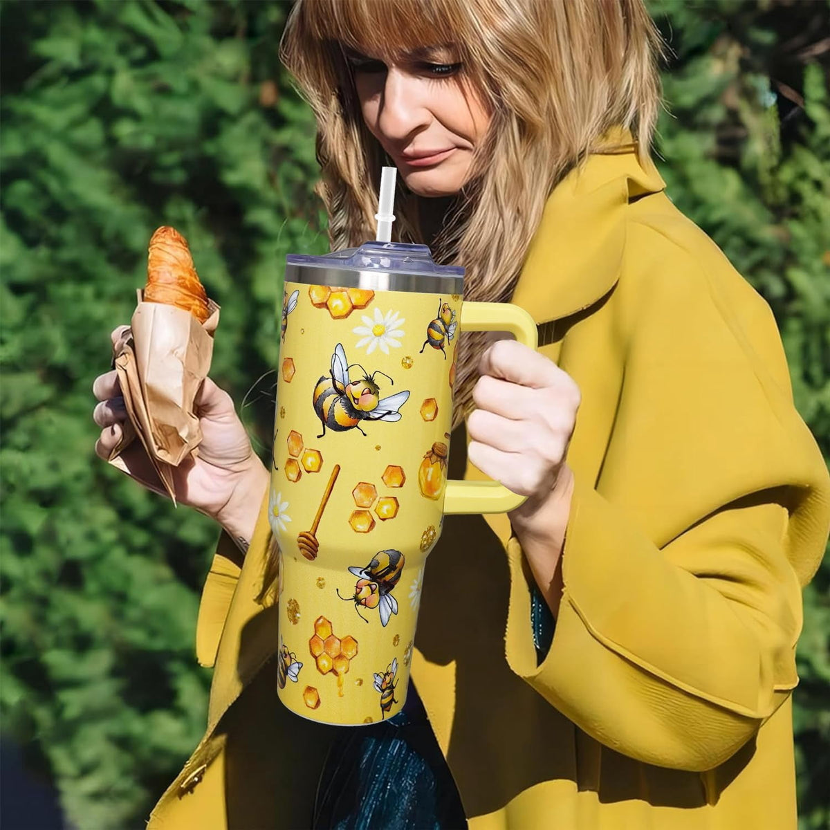 Lunabuddy™ 40oz Bee Tumbler With Handle Lid and Straw -Bee gifts for women Bee Travel Coffee Cup-Bee Gifts For Bee Lover-Bee Mugs