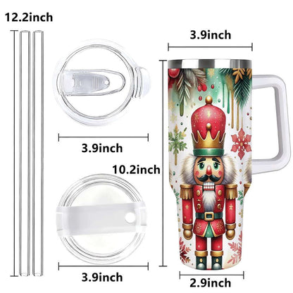 Lunabuddy™ Nutcracker Christmas Insulated Tumbler with Lid and Straw, Holiday King Soldier Design Stainless Steel Travel Cup