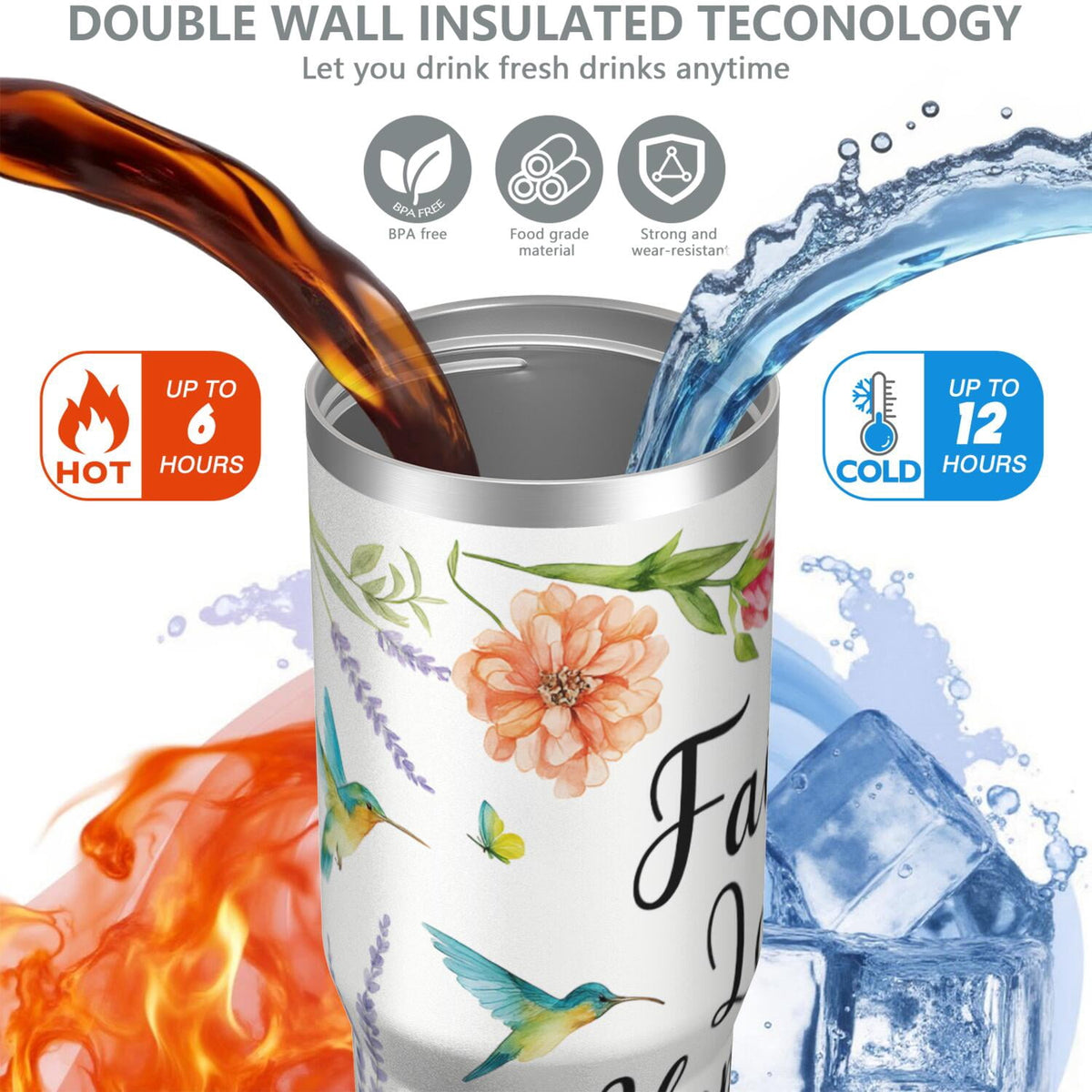 Lunabuddy™ 1pc Hummingbird 30oz Tumbler with Straw & Handle - Insulated Stainless Steel Cup | Holiday Gift for Man Women (Christmas, Valentine's, Birthday)