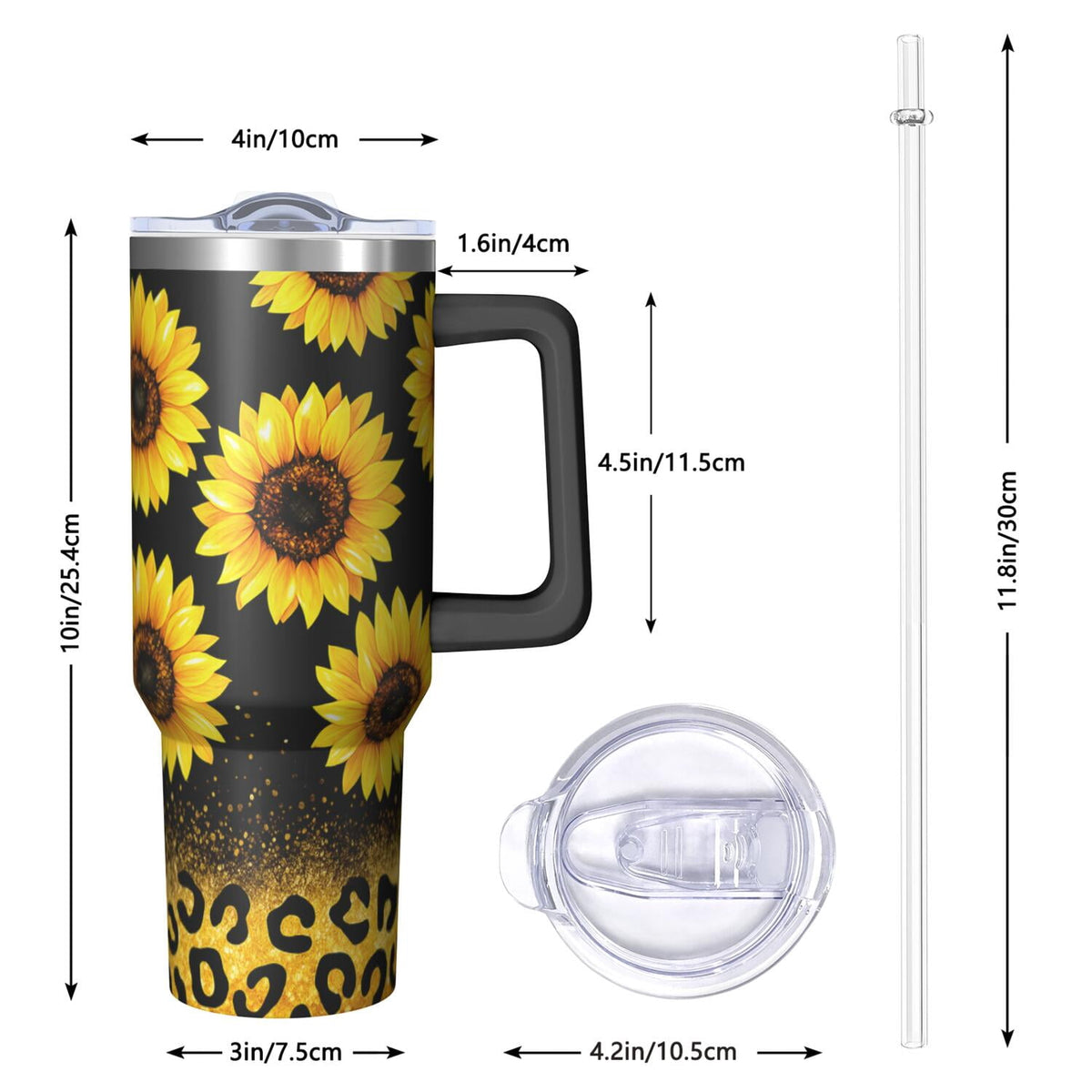 Lunabuddy™ 1pc Sunflower 40oz Tumbler with Straw & Handle - Insulated Stainless Steel Cup | Holiday Gift for Man Women (Christmas, Valentine's, Birthday)